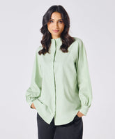 Mandarin Collar Cotton Oversized Shirt- Baby Green