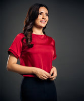 Drop Shoulder Boat Neck Red Top