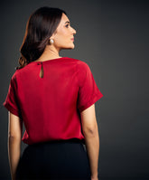 Drop Shoulder Boat Neck Red Top