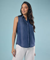 Sleeveless Hidden Placket Tencel Shirt Top