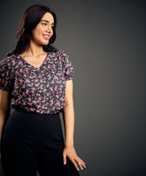 Vneck Sleeve Elasticated Printed Top