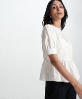 White Cotton Formal Peplum Top
