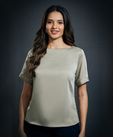 Short Sleeve Satin Solid Top-Grey