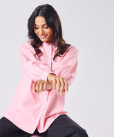 Mandarin Collar Cotton Oversized Shirt- Rose Pink