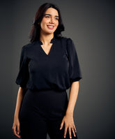 Front Buttoned Frill Chiffon Top