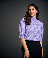 Half Sleeve Collared Paisley Printed Top