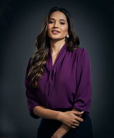 Deep Neck Bow Tie Chiffon Top-Purple