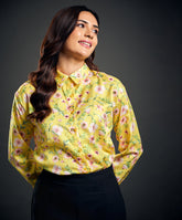 Printed Long Sleeve Yellow Satin Shirt