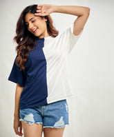 Blue And White Contrast Oversized Tshirt