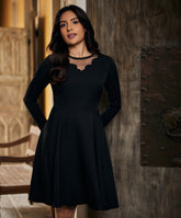 Scallop Detailed Net Attached Skater Dress