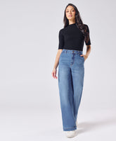 Flared Leg Mid Wash High Rise Jean