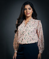 Chiffon Beige Vneck Shirt Top