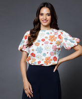 Puff Sleeve Printed Top