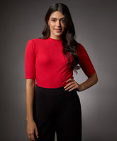 short sleeve high neck rib top red