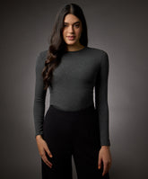 long sleeve round neck rib top dark grey