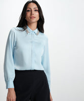 Collar Bead Detailed Chiffon Blue Shirt