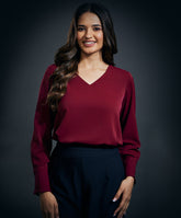 Cuff Scalloped Chiffon Top-Maroon