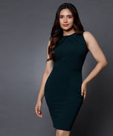 Neck Pleated Bodycon Green Dress