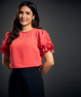 Sleeve Gathered Crepe Chiffon Top