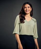 York Frilled Long Sleeve Green Top
