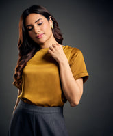 Drop Shoulder Boat Neck Brown Top