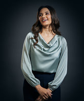 Cowl Neck Long Sleeve Satin Top-Olive