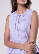 Sleeveless Pintuck Peplum Top-Lavendar