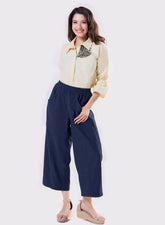 Leaf Embroidered Shirt Top-Yellow