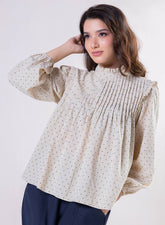 Pintuck Detailed Polka Dot Printed Top