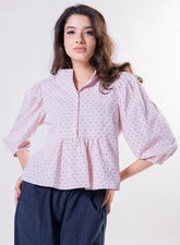 Collar Band Attached Half Sleeve Cotton Top