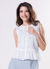Sleeveless Pintuck Peplum Top Off White