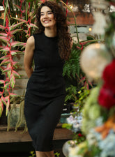 Black Sleeveless Long Length Denim Dress