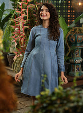 Long Sleeve Panneled Stylish Denim Dress