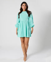 Round Neck Puffed Sleeve Dress