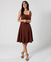 Waistless Solid Sleeveless Brown Dress