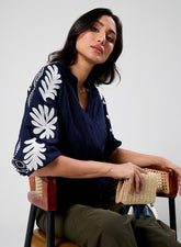 White Embroidered Blue Top