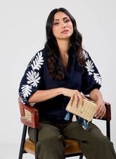 White Embroidered Blue Top