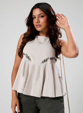 Half Peplumed Sleeveless Embroidered Top