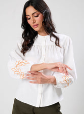 Mandarin Collar Sleeve Embroidered Long Sleeve Top