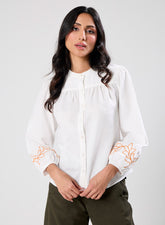 Mandarin Collar Sleeve Embroidered Long Sleeve Top