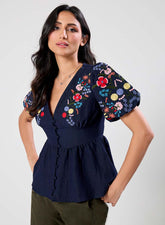 Deep V Neck Embroidered Top