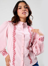 Mandarin Collar Sleeve Embroidered Top