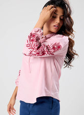 Side Sleeve Embroidered Casual Top