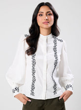 Mandarin Collar Sleeve Embroidered Top