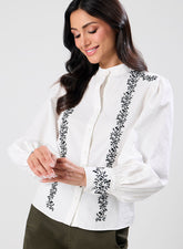 Mandarin Collar Sleeve Embroidered Top