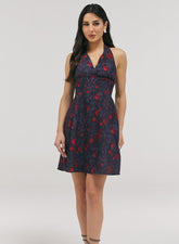 Halter With A Tie Neck Printed Dress