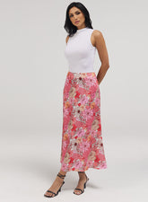 Flower Printed Satin Skirt