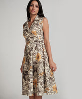 Lapel Attached Printed Sleeveless Dress
