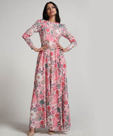Long Sleeve Printed Chiffon Maxi Dress