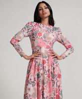 Long Sleeve Printed Chiffon Maxi Dress